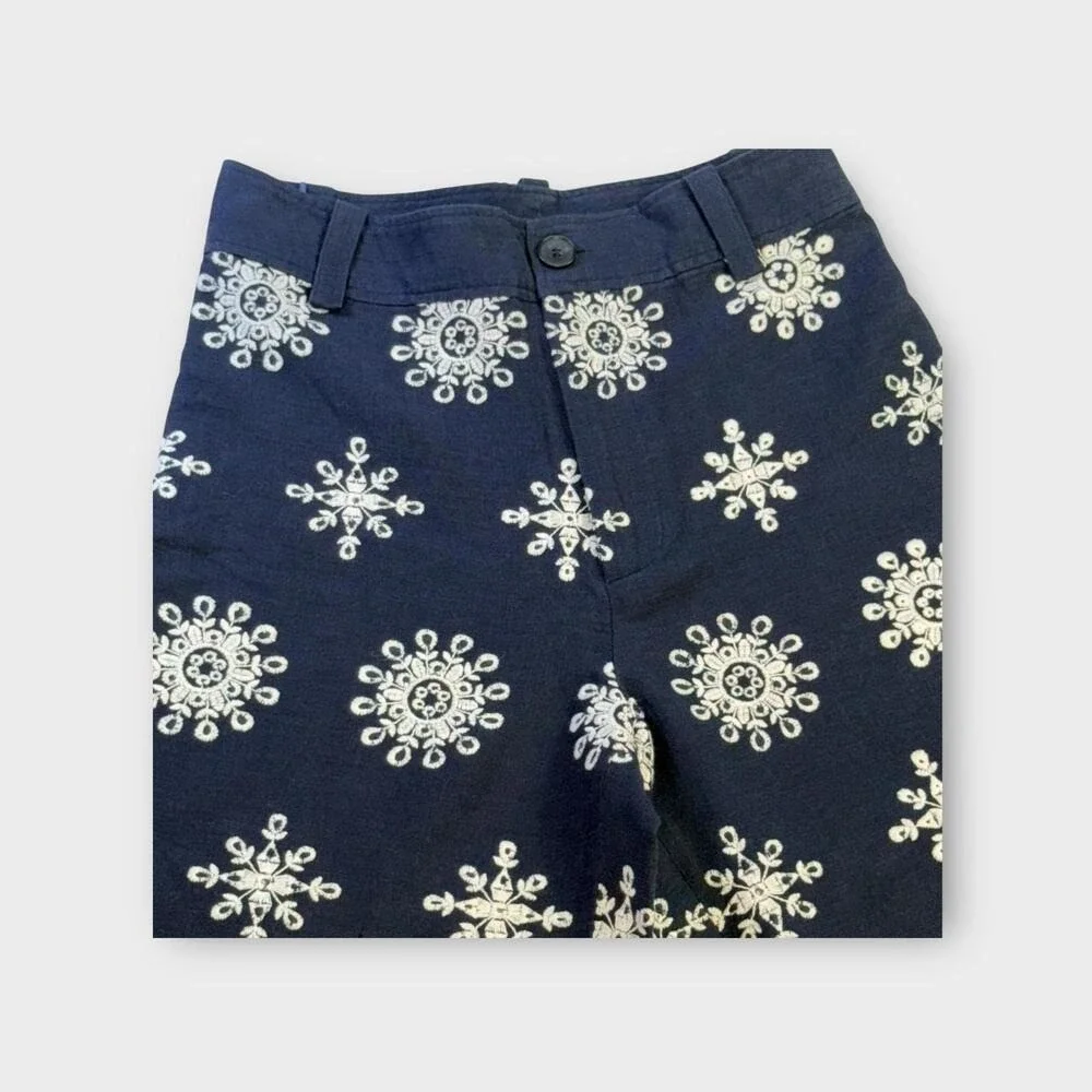 ZARA‎ WOMAN HIGH-WAIST WIDE-LEG EMBROIDERED CULOTTES PANT NAVY BLUE  S XS 28